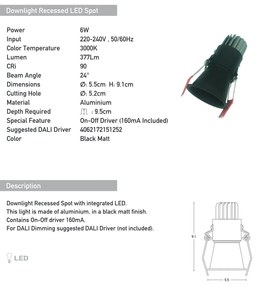 Spot LED incastrabil Trimless negru 6W 3000K