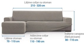 Huse super elastice HARMONIA gri deschis canapea cu otoman stânga (l. 210 - 320 cm)