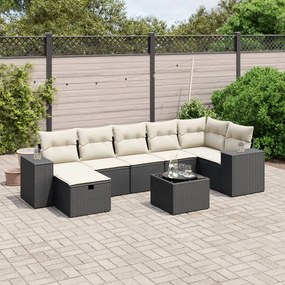 3264462 vidaXL Set mobilier de grădină cu perne, 8 piese, negru, poliratan