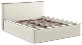Pat matrimonial crem tapițat cu spațiu de depozitare cu somieră 160x200 cm Anani – Makamii