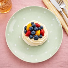 Farfurie ceramică întinsă cu buline,verde