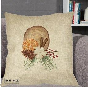 Perna Decorativa Aranjament de Craciun Nordic, 40x40 cm, Crem, Husa Detasabila, Perna Inclusa, BEKZ®