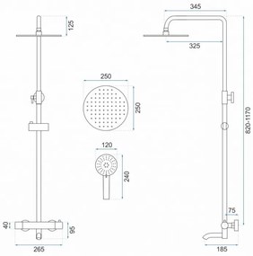 Baterie pentru dus Lungo gold reglabila - H82 cm