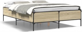 vidaXL Cadru de pat, stejar sonoma, 160x200cm, lemn prelucrat și metal