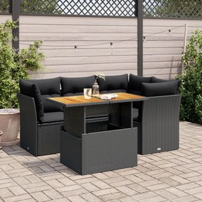 3326918 vidaXL Set mobilier de grădină cu perne, 5 piese, negru, poliratan