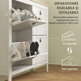 HOMCOM Pantofar Slim cu 4 Sertare pentru 20 Perechi de Pantofi, Mărime EU44 și Separatoare Reglabile, 105x24x95,5 cm, Alb | Aosom Romania