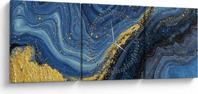 Tablou - Abstracție albastru-aurie (cu ceas) (90x30 cm)