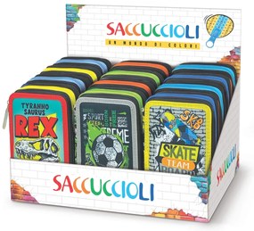 Penar echipat - Colectia pentru baieti cu 3 fermoare (18 markere si 18 creioane colorate) - 13 x 20 x 6.5 cm (12buc/display)