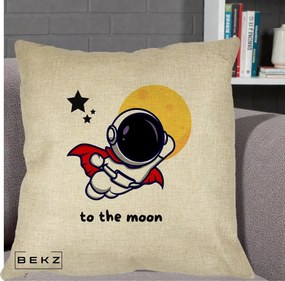Perna Decorativa Astronaut To The Moon, 40x40 cm, Crem, Husa Detasabila, Perna Inclusa, BEKZ®