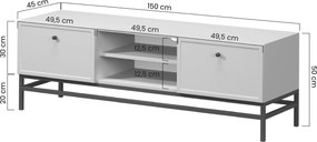 Comodă TV Lorini 150 cm cu sertare - culoare cașmir / mânere tip T-bar și cadru negre