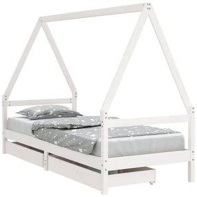 834478 vidaXL Cadru de pat pentru copii, alb, 90x190 cm, lemn masiv de pin