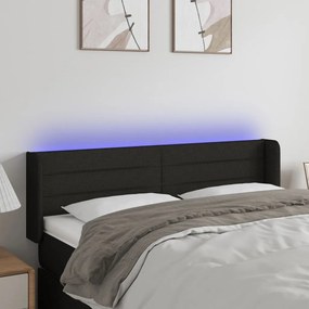 3123376 vidaXL Tăblie de pat cu LED, negru, 147x16x78/88 cm, textil