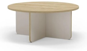 Măsuță de cafea crem/în culoare naturală rotundă cu blat cu aspect de lemn de stejar ø 80 cm Hillary – Marckeric
