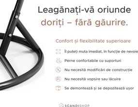 Scaun suspendat alb KOKON fara suport, perna verde-alb