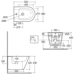 Bideu suspendat alb lucios Rak Resort