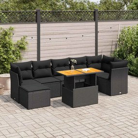 3326953 vidaXL Set mobilier de grădină cu perne, 8 piese, negru, poliratan