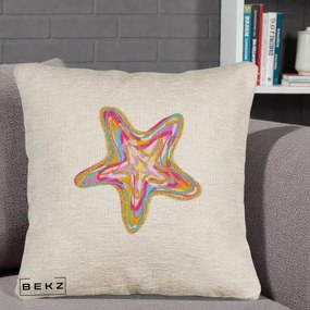 Perna Decorativa Stea de Mare Colorata Psiheledic, 40x40 cm, Bej Canapea, Husa Detasabila, Perna Inclusa, BEKZ®