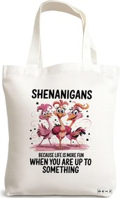Sacosa de Panza pentru Cumparaturi, Geanta Tote, model Shenanigans 1 38 x 34.5 cm, Alba, BEKZ®
