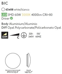 Lustra LED dimabila aplicata 60cm BIC 60W 63408