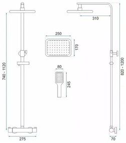 Coloana de dus cu termostat Rea Tom palarie 1 functie auriu lucios