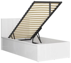Pat de o persoană 90 cm Tetrix 15 (alb lucios) (cu somieră) (cu sp. depozitare). 1098499