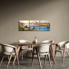 Tablou cu orașul Budapesta și râu (cu ceas) (90x30 cm)