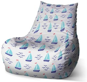 Sac de șezut Bean bărcuțe albastre - pentru copii, alb / albastru