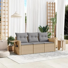 vidaXL Set canapele de grădină, 3 piese, cu perne, bej, poliratan