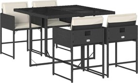 vidaXL Set mobilier de grădină cu perne, 5 piese, negru, poliratan