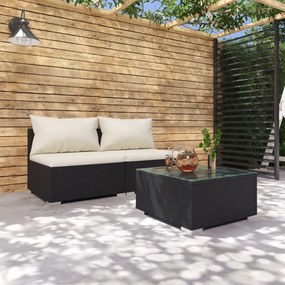 3101399 vidaXL Set mobilier de grădină cu perne, 3 piese, negru, poliratan