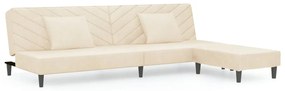 3081841 vidaXL Canapea extensibilă 2 locuri, 2 perne&taburet, crem, catifea