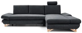 Colțar extensibil AVESTA, tapițat, în formă de L, cu spațiu de depozitare, colț pe partea dreaptă, antracit
