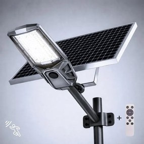 Lampă stradală LED reglabilă cu senzor și panou solar KOBRA, 400 W / 24.000 mAh, IP65, antracit + telecomandă