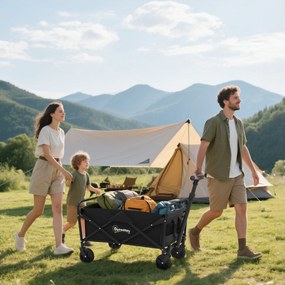 Outsunny Cărucior de Grădină Pliabil și Compact, Cărucior Multifuncțional cu Roți Universale și Mâner Reglabil pentru Sport, Camping, Cumpărături, Negru | Aosom Romania