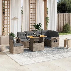 vidaXL Set canapele de grădină, 7 piese, cu perne, gri, poliratan
