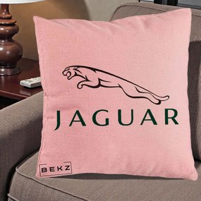Perna Personalizata cu emblema Jaguar, 40x40 cm, Roz, Husa Detasabila, Perna Inclusa, BEKZ®