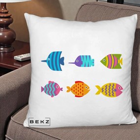 Perna Decorativa Pesti Colorati Cartoon, 40x40 cm, Alb Pufos, Husa Detasabila, Perna Inclusa, BEKZ®