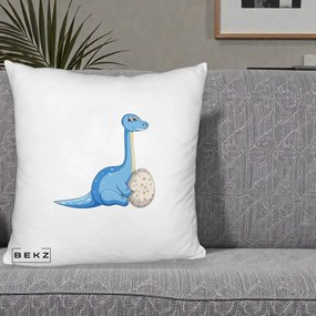 Perna Decorativa Brontosaur cu Ou, 40x40 cm, Alb Pufos, Husa Detasabila, Perna Inclusa, BEKZ®