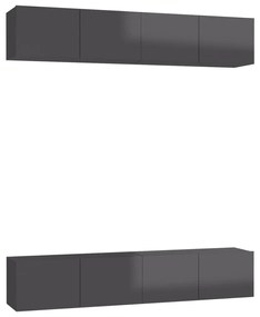 3079480 vidaXL Dulapuri TV, 4 buc, gri extralucios 80x30x30 cm, lemn prelucrat