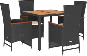vidaXL Set mobilier de grădină cu perne, 5 piese, negru, poliratan