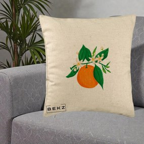 Perna Decorativa Portocala in Floare, 40x40 cm, Bej, Husa Detasabila, Perna Inclusa, BEKZ®
