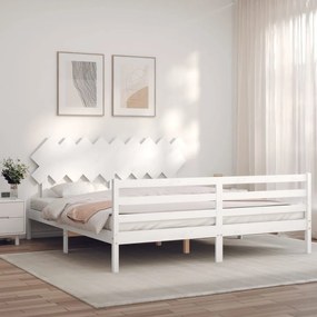 3195302 vidaXL Cadru de pat cu tăblie Super King Size, alb, lemn masiv