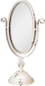 Oglinda bej, de masa, din metal, cu aspect vintage, 34x16x50 cm