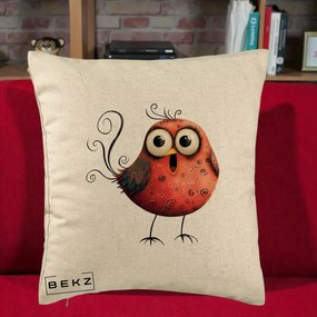 Perna Decorativa Pasare Rosie Exuberanta cu Spirale, 40x40 cm, Bej, Husa Detasabila, Perna Inclusa, BEKZ®
