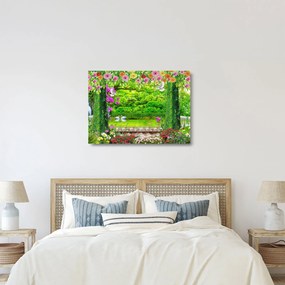 Tablou pe sticlă - Grădina magică cu lebede (70x50 cm)