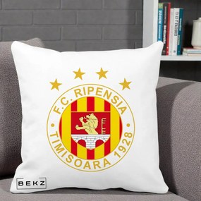 Perna Personalizata FC Ripensia Timisoara 1928, 40x40 cm, Alba Mata, Husa Detasabila, Perna Inclusa, BEKZ®
