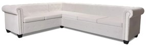 Canapea coltar Chesterfield, piele artificiala, 6 locuri, alb Alb, cu 6 locuri