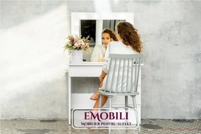 SEA505 - Set Masa toaleta cosmetica machiaj oglinda masuta vanity, oglinda cu LED-uri cu sau fara priza, cu sau fara scaun - Alb