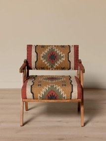 Fotoliu kilim din iută naturala si lana cu structura din lemn de mango, 76×65×65 cm, „Mandjaro"