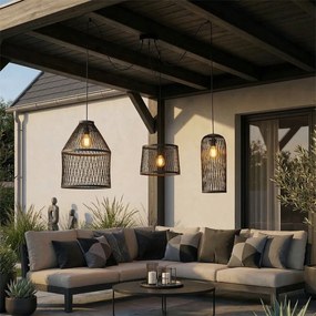 Lampă suspendată rustică pentru exterior din ratan negru cu 3 lumini - Calamus